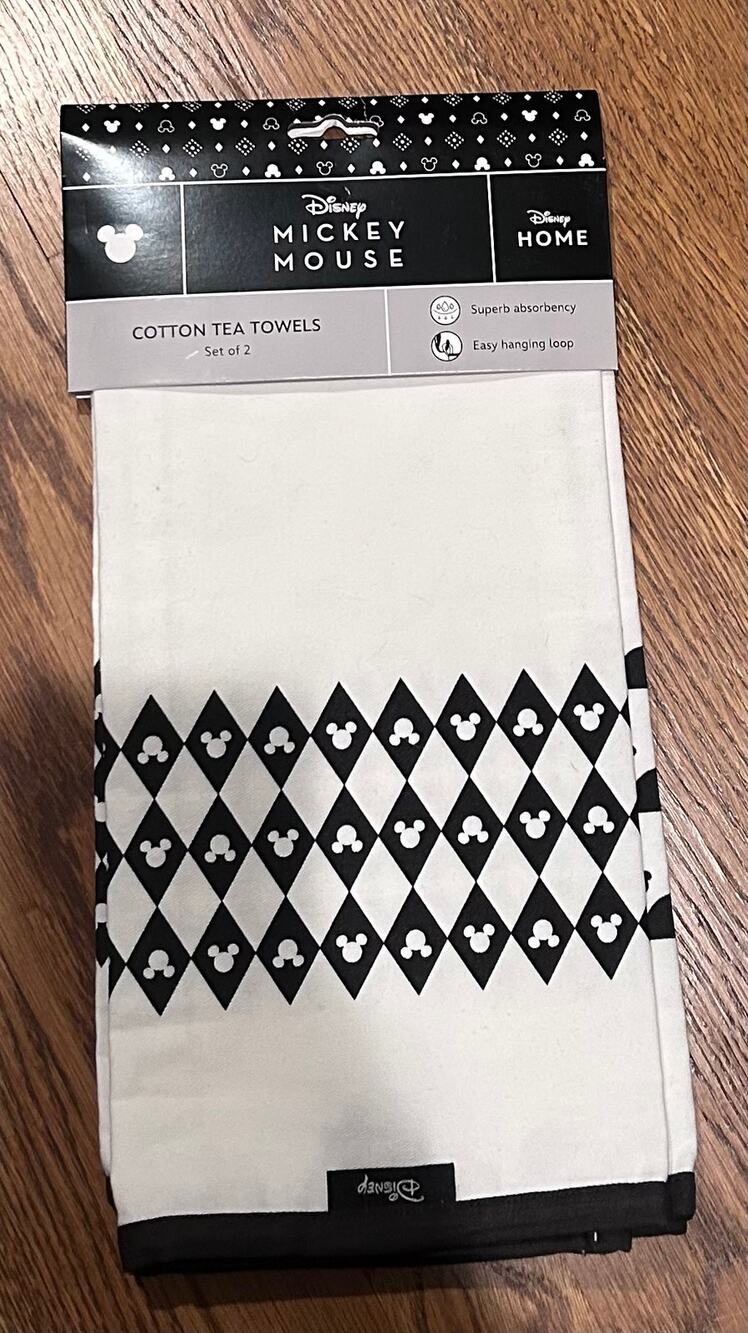 Disney Mickey Mouse Monochrome Cotton Tea Towels Set 2 Pack Black White Kitchen